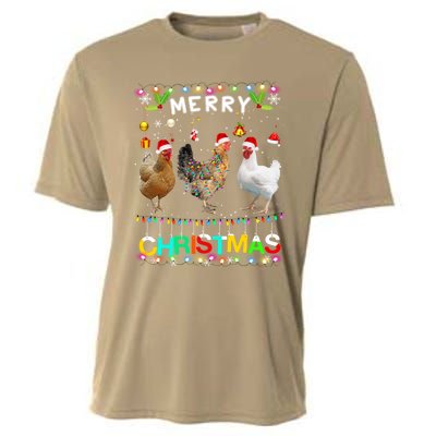 Merry Christmas Chicken Santa Hat Lights Xmas Funny Long Sleeve T Cooling Performance Crew T-Shirt