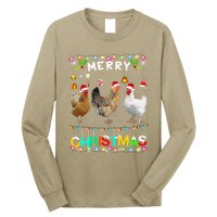 Merry Christmas Chicken Santa Hat Lights Xmas Funny Long Sleeve T Long Sleeve Shirt