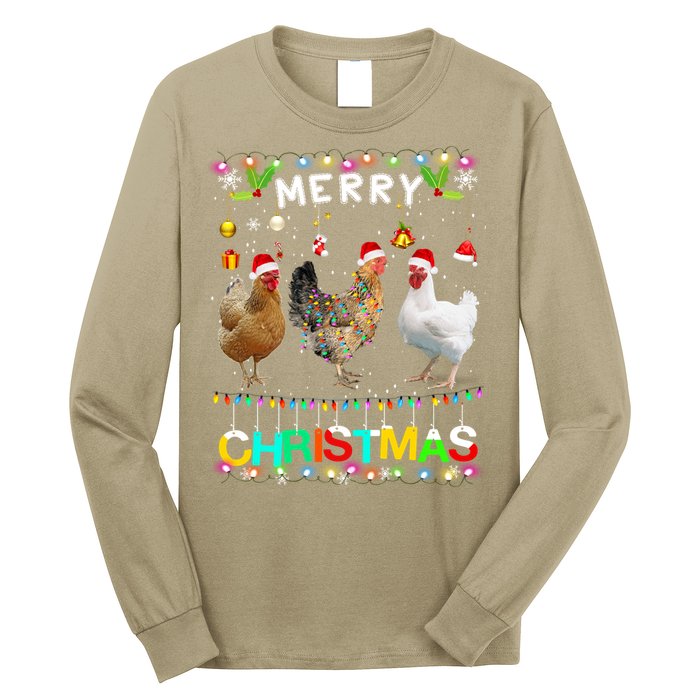 Merry Christmas Chicken Santa Hat Lights Xmas Funny Long Sleeve T Long Sleeve Shirt