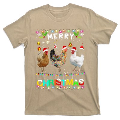 Merry Christmas Chicken Santa Hat Lights Xmas Funny Long Sleeve T T-Shirt