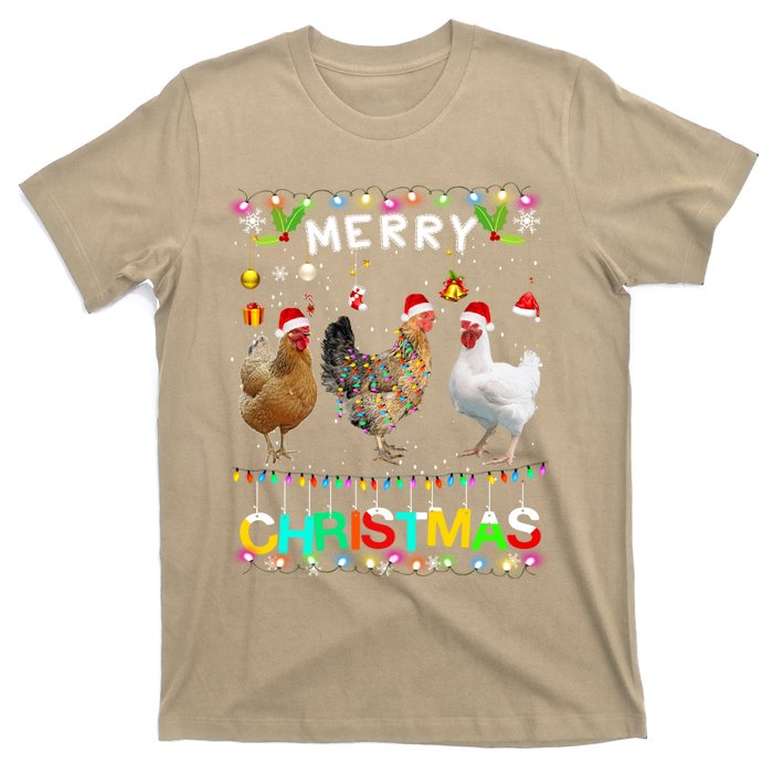 Merry Christmas Chicken Santa Hat Lights Xmas Funny Long Sleeve T T-Shirt