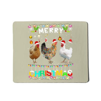 Merry Christmas Chicken Santa Hat Lights Xmas Funny Long Sleeve T Mousepad