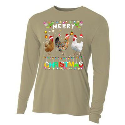 Merry Christmas Chicken Santa Hat Lights Xmas Funny Long Sleeve T Cooling Performance Long Sleeve Crew