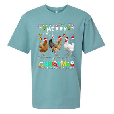 Merry Christmas Chicken Santa Hat Lights Xmas Funny Long Sleeve T Sueded Cloud Jersey T-Shirt