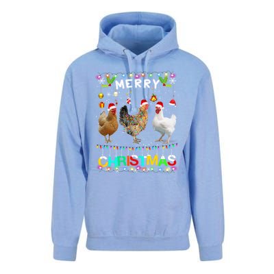 Merry Christmas Chicken Santa Hat Lights Xmas Funny Long Sleeve T Unisex Surf Hoodie