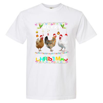 Merry Christmas Chicken Santa Hat Lights Xmas Funny Long Sleeve T Garment-Dyed Heavyweight T-Shirt