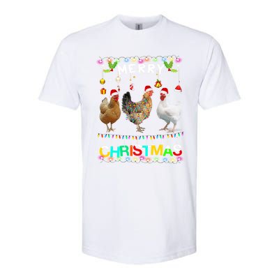 Merry Christmas Chicken Santa Hat Lights Xmas Funny Long Sleeve T Softstyle CVC T-Shirt