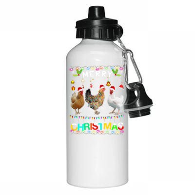 Merry Christmas Chicken Santa Hat Lights Xmas Funny Long Sleeve T Aluminum Water Bottle