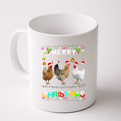 Merry Christmas Chicken Santa Hat Lights Xmas Funny Long Sleeve T Coffee Mug