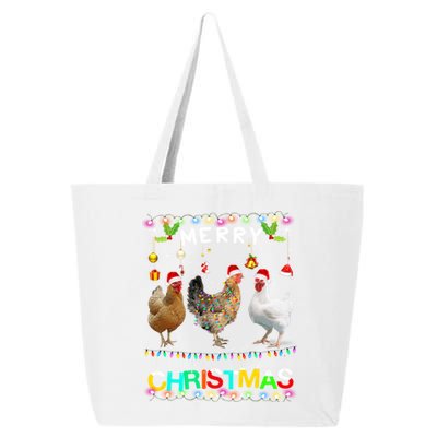 Merry Christmas Chicken Santa Hat Lights Xmas Funny Long Sleeve T 25L Jumbo Tote