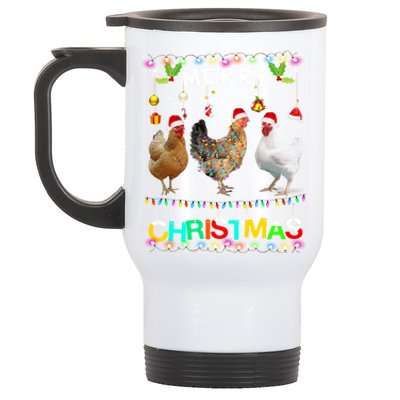 Merry Christmas Chicken Santa Hat Lights Xmas Funny Long Sleeve T Stainless Steel Travel Mug