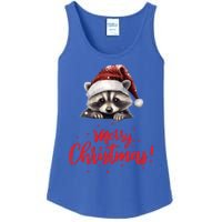 Merry Christmas Cute Raccoon Santa Hat Festive Holiday Meaningful Gift Ladies Essential Tank