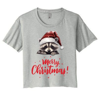 Merry Christmas Cute Raccoon Santa Hat Festive Holiday Meaningful Gift Women's Crop Top Tee