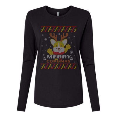 Merry Corgmas Corgi Ugly Christmas Sweater Gift Womens Cotton Relaxed Long Sleeve T-Shirt