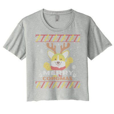 Merry Corgmas Corgi Ugly Christmas Sweater Gift Women's Crop Top Tee