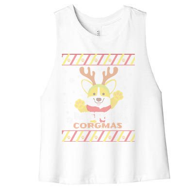 Merry Corgmas Corgi Ugly Christmas Sweater Gift Women's Racerback Cropped Tank