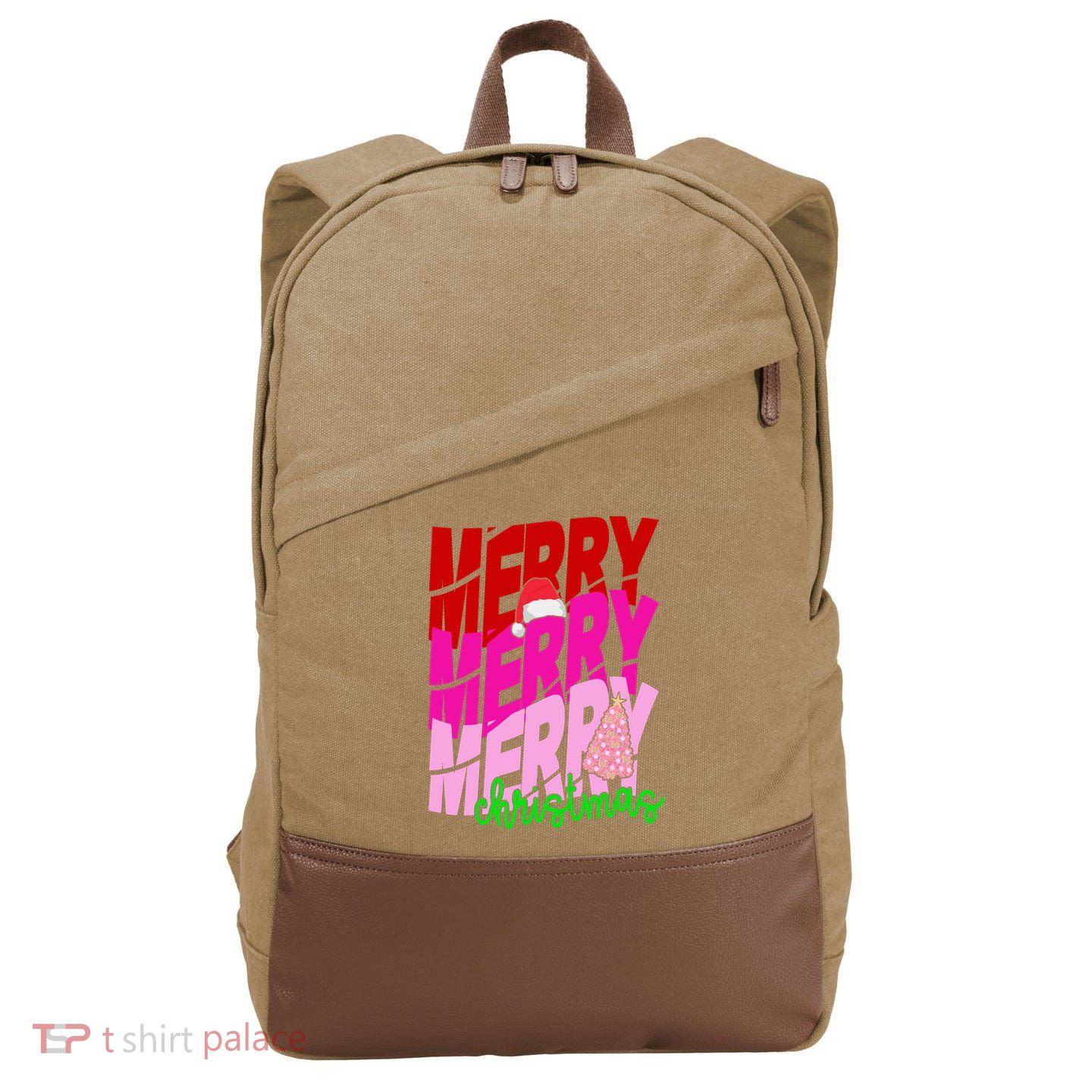 Merry Christmas Cute Holiday Gift Cotton Canvas Backpack