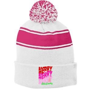 Merry Christmas Cute Holiday Gift Stripe Pom Pom Beanie