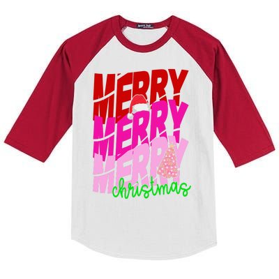 Merry Christmas Cute Holiday Gift Kids Colorblock Raglan Jersey