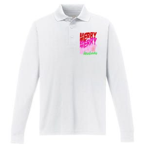 Merry Christmas Cute Holiday Gift Performance Long Sleeve Polo