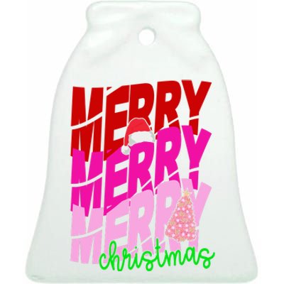 Merry Christmas Cute Holiday Gift Ceramic Bell Ornament