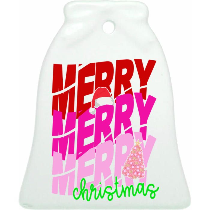 Merry Christmas Cute Holiday Gift Ceramic Bell Ornament