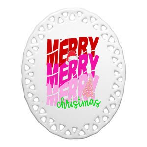 Merry Christmas Cute Holiday Gift Ceramic Oval Ornament