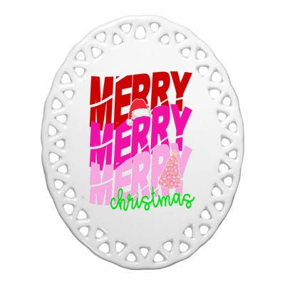 Merry Christmas Cute Holiday Gift Ceramic Oval Ornament