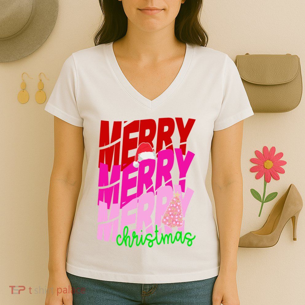 Merry Christmas Cute Holiday Gift Women's V-Neck T-Shirt