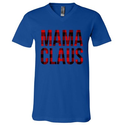 Mama Claus Christmas Buffalo Plaid Xmas Mom Santa Gift V-Neck T-Shirt