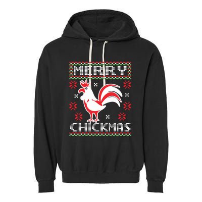 Merry Chickmas Chicken Ugly Christmas Sweater Garment-Dyed Fleece Hoodie