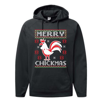 Merry Chickmas Chicken Ugly Christmas Sweater Performance Fleece Hoodie