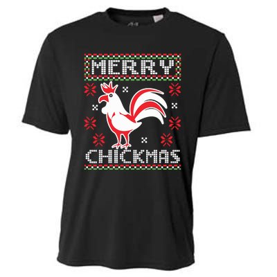 Merry Chickmas Chicken Ugly Christmas Sweater Cooling Performance Crew T-Shirt