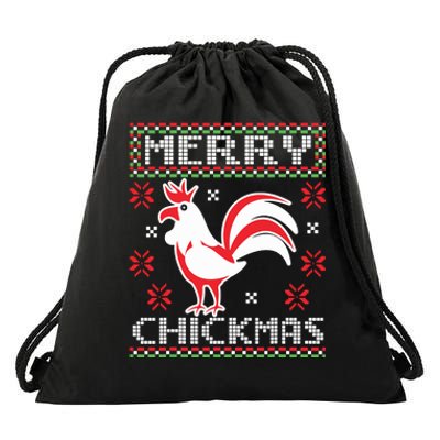 Merry Chickmas Chicken Ugly Christmas Sweater Drawstring Bag