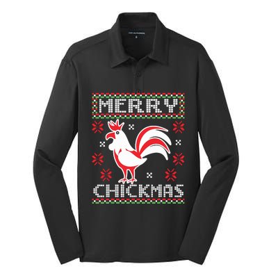 Merry Chickmas Chicken Ugly Christmas Sweater Silk Touch Performance Long Sleeve Polo