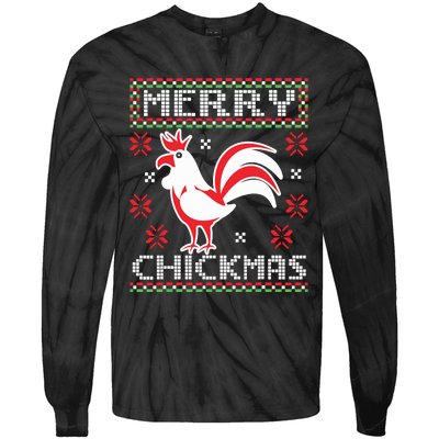 Merry Chickmas Chicken Ugly Christmas Sweater Tie-Dye Long Sleeve Shirt