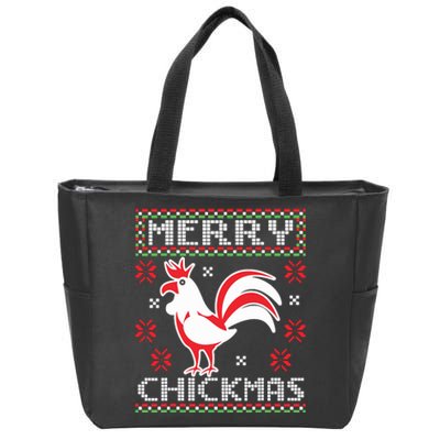 Merry Chickmas Chicken Ugly Christmas Sweater Zip Tote Bag