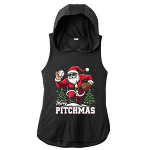 Merry Christmas Cute Gift Merry Pitchmas Baseball Pitcher Santa Claus Ladies PosiCharge Tri-Blend Wicking Draft Hoodie Tank