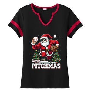 Merry Christmas Cute Gift Merry Pitchmas Baseball Pitcher Santa Claus Ladies Halftime Notch Neck Tee