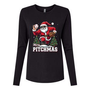 Merry Christmas Cute Gift Merry Pitchmas Baseball Pitcher Santa Claus Womens Cotton Relaxed Long Sleeve T-Shirt