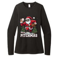 Merry Christmas Cute Gift Merry Pitchmas Baseball Pitcher Santa Claus Womens CVC Long Sleeve Shirt