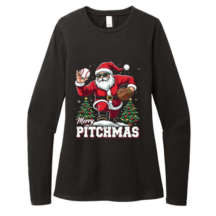 Merry Christmas Cute Gift Merry Pitchmas Baseball Pitcher Santa Claus Womens CVC Long Sleeve Shirt