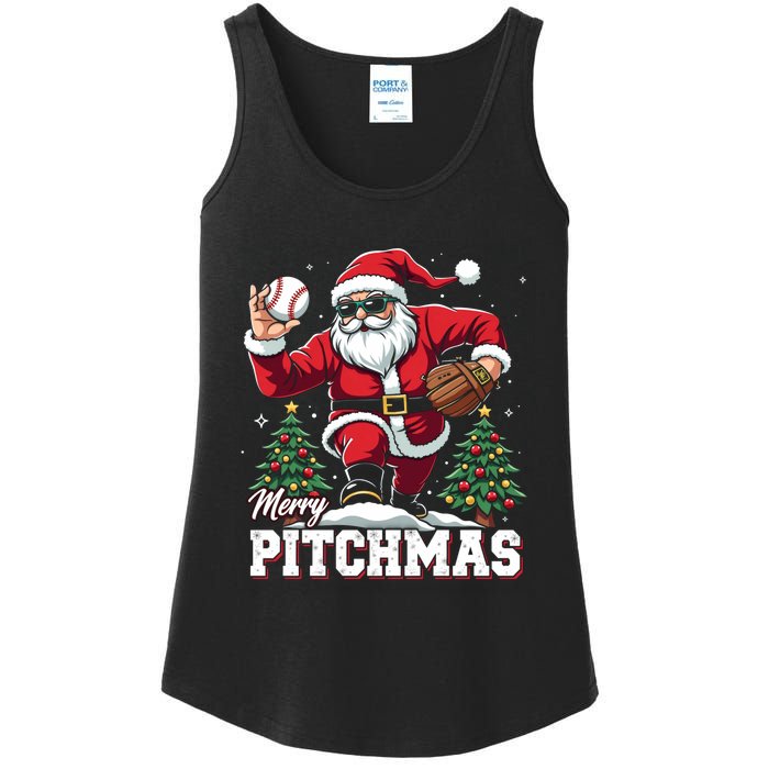 Merry Christmas Cute Gift Merry Pitchmas Baseball Pitcher Santa Claus Ladies Essential Tank