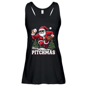 Merry Christmas Cute Gift Merry Pitchmas Baseball Pitcher Santa Claus Ladies Essential Flowy Tank