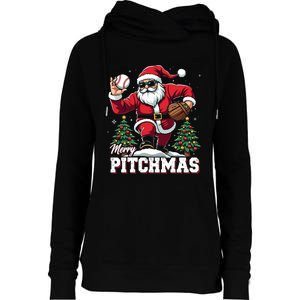 Merry Christmas Cute Gift Merry Pitchmas Baseball Pitcher Santa Claus Womens Funnel Neck Pullover Hood