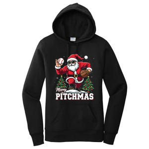 Merry Christmas Cute Gift Merry Pitchmas Baseball Pitcher Santa Claus Women's Pullover Hoodie