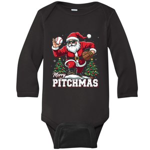 Merry Christmas Cute Gift Merry Pitchmas Baseball Pitcher Santa Claus Baby Long Sleeve Bodysuit