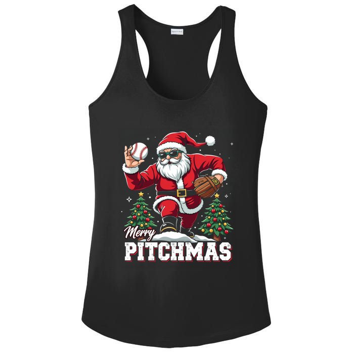 Merry Christmas Cute Gift Merry Pitchmas Baseball Pitcher Santa Claus Ladies PosiCharge Competitor Racerback Tank