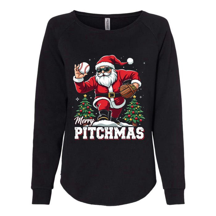 Merry Christmas Cute Gift Merry Pitchmas Baseball Pitcher Santa Claus Womens California Wash Sweatshirt