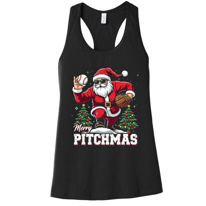 Merry Christmas Cute Gift Merry Pitchmas Baseball Pitcher Santa Claus Women's Racerback Tank